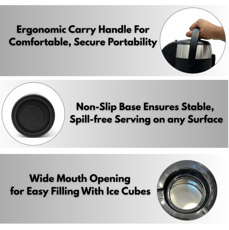 جليز ترمس حراري سعة 3 لترات، مصنوع من الفولاذ المقاوم للصدأ، موزع مشروبات حراري - يحافظ على الماء الساخن والبارد لمدة 24 ساعة، ويحفظ الشاي والقهوة، مزود بمضخة ضغط، وحامل معزول بمقبض - Image 4